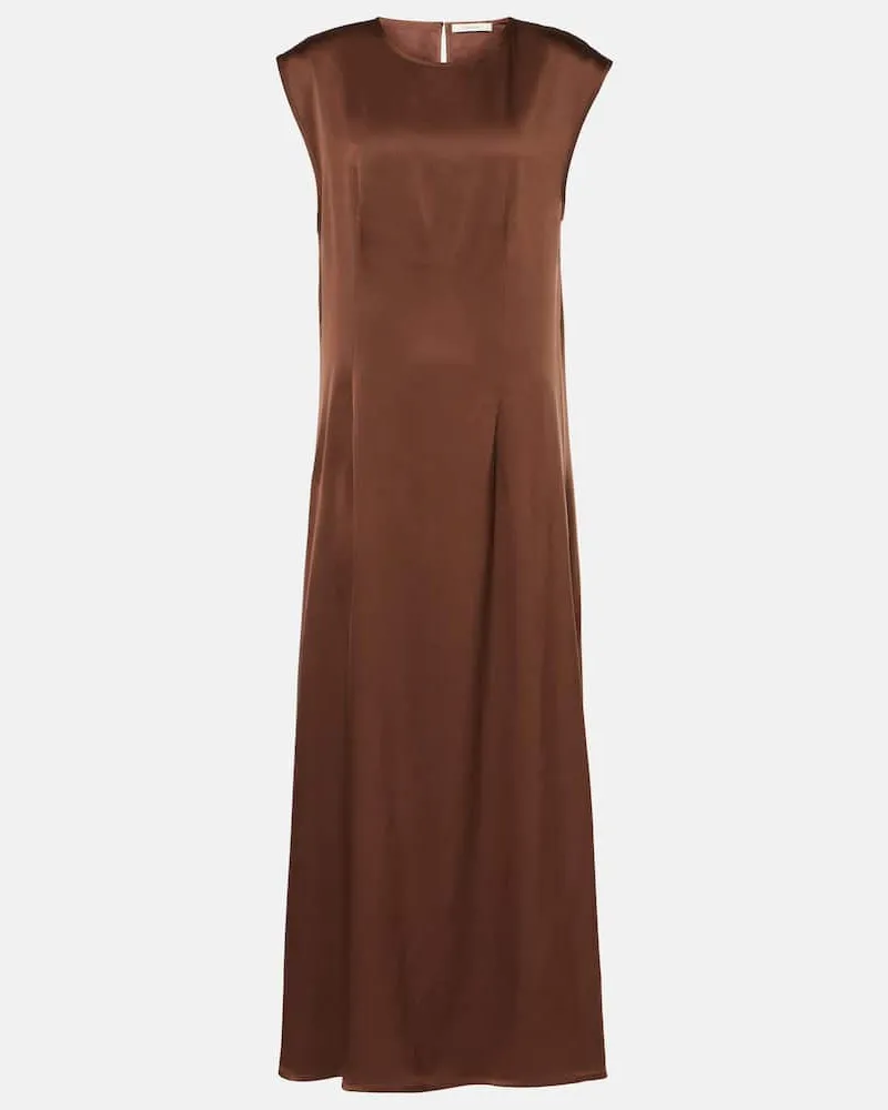 ASCENO Maxikleid Rose aus Seidensatin Braun