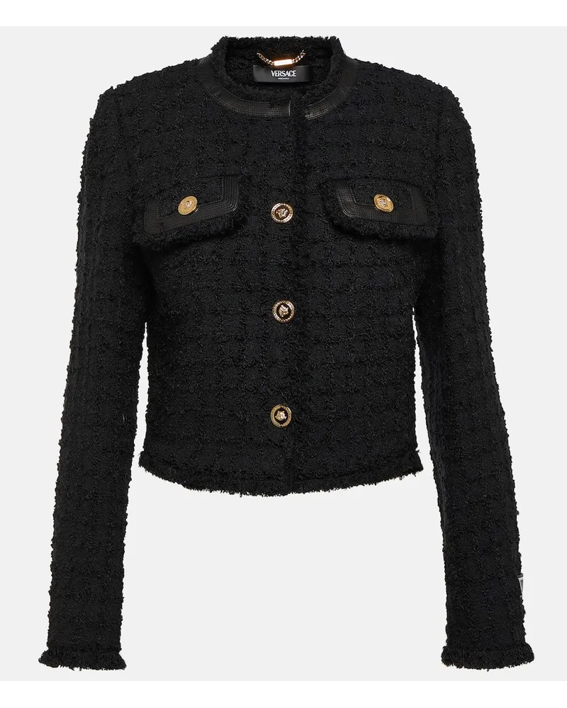 Versace Cropped-Jacke aus Bouclé Schwarz