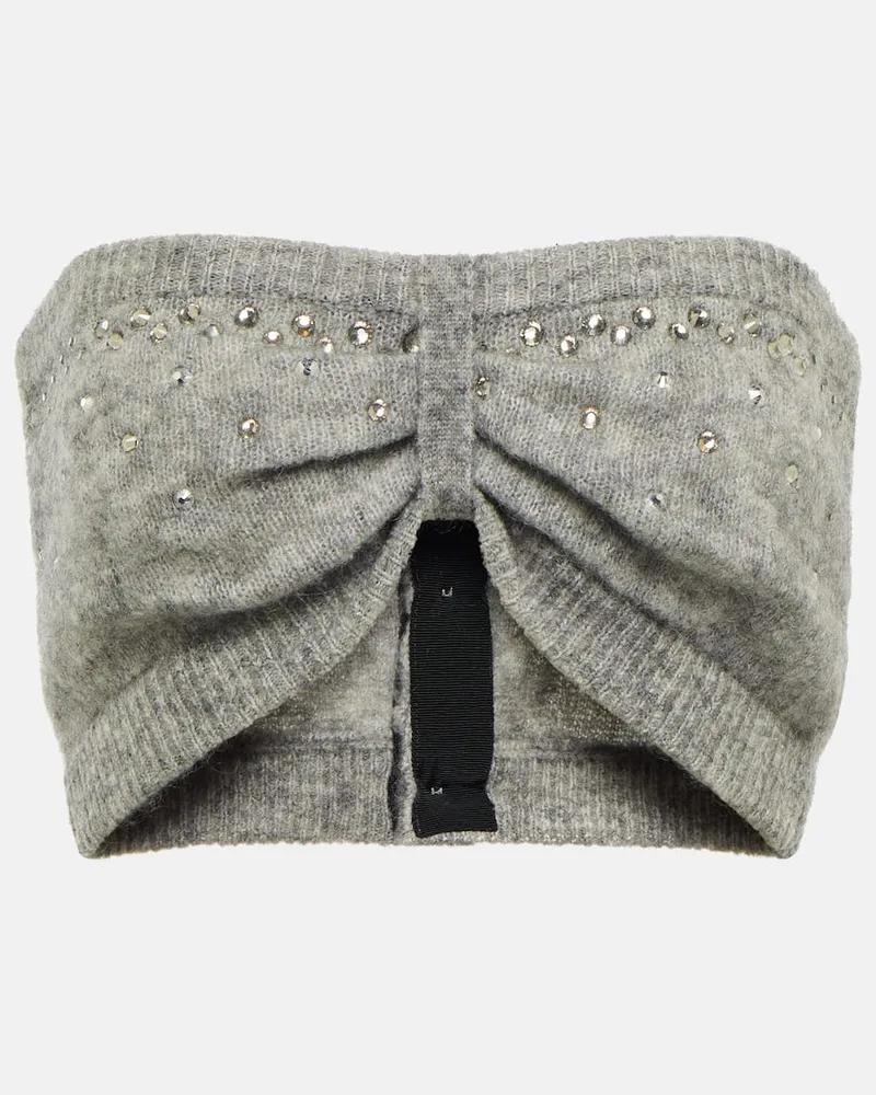 Alessandra Rich Verziertes Bralette aus einem Mohairgemisch Grau