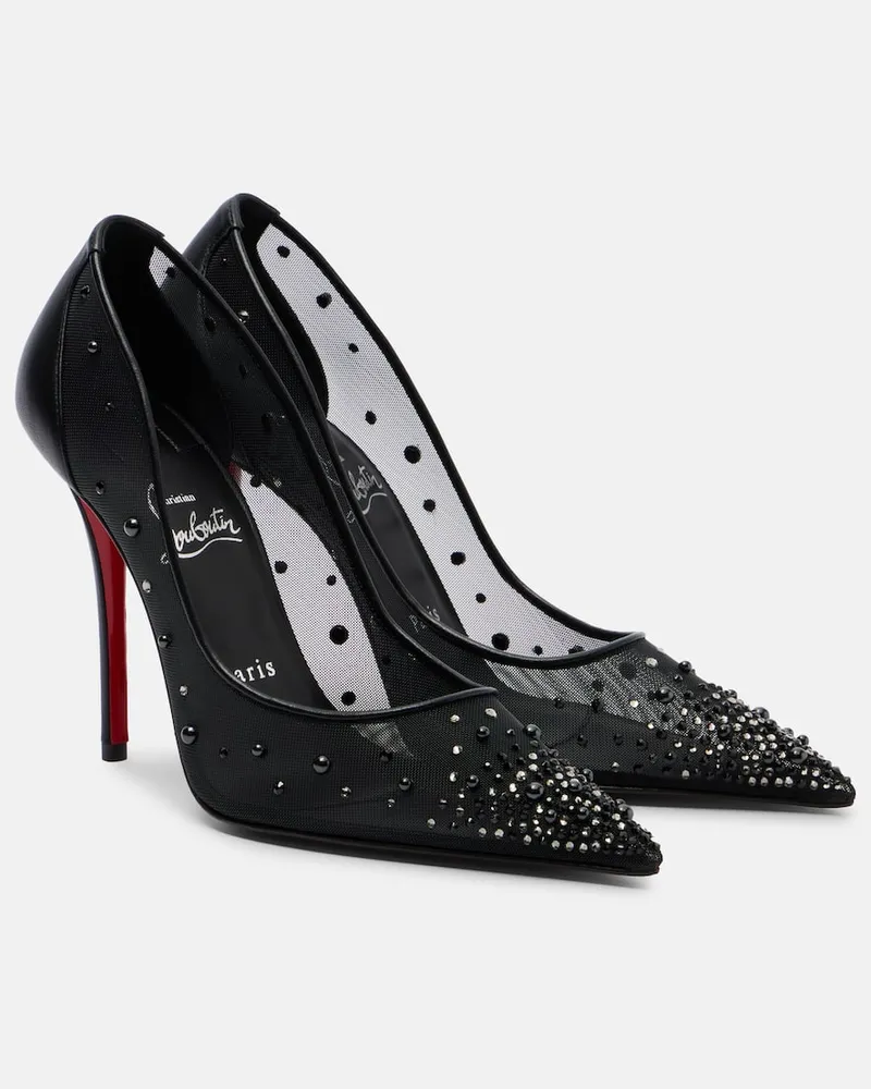 Christian Louboutin Pumps Miss Z 100 aus Mesh mit Kristallen Schwarz