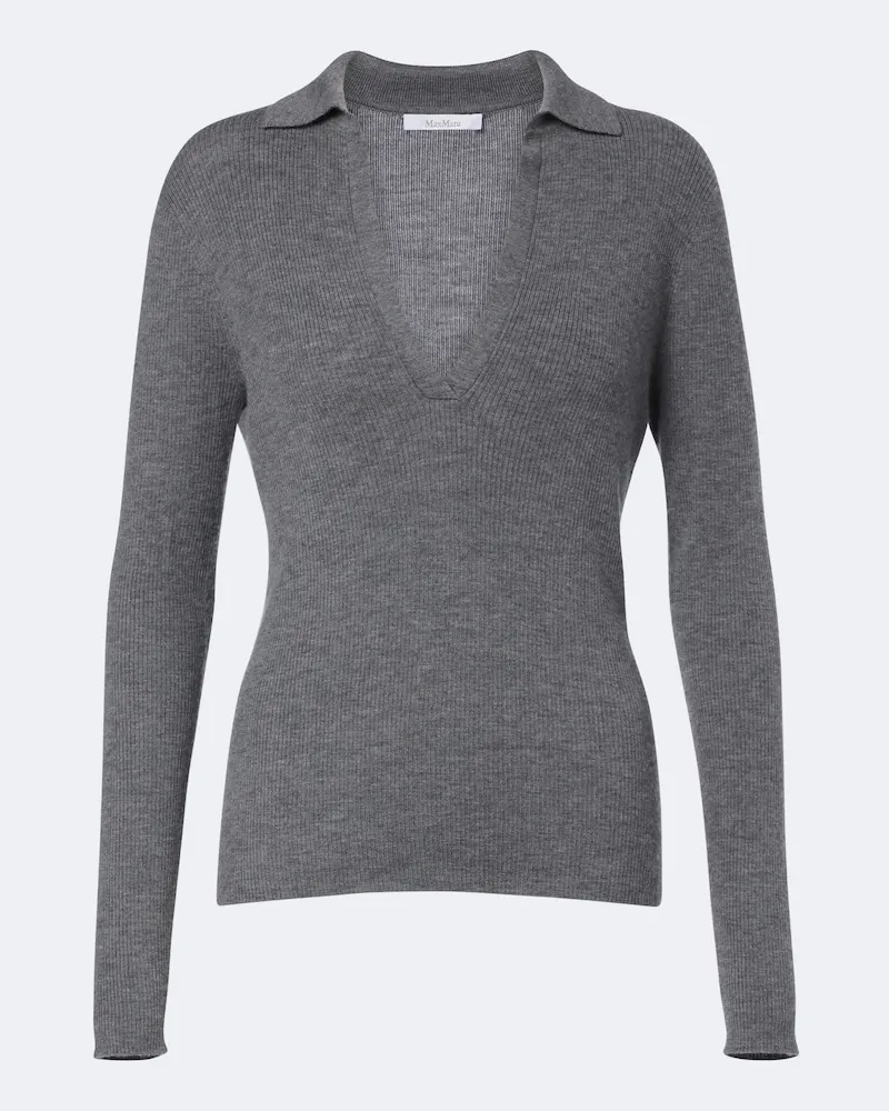 Max Mara Polopullover aus Rippstrick Grau