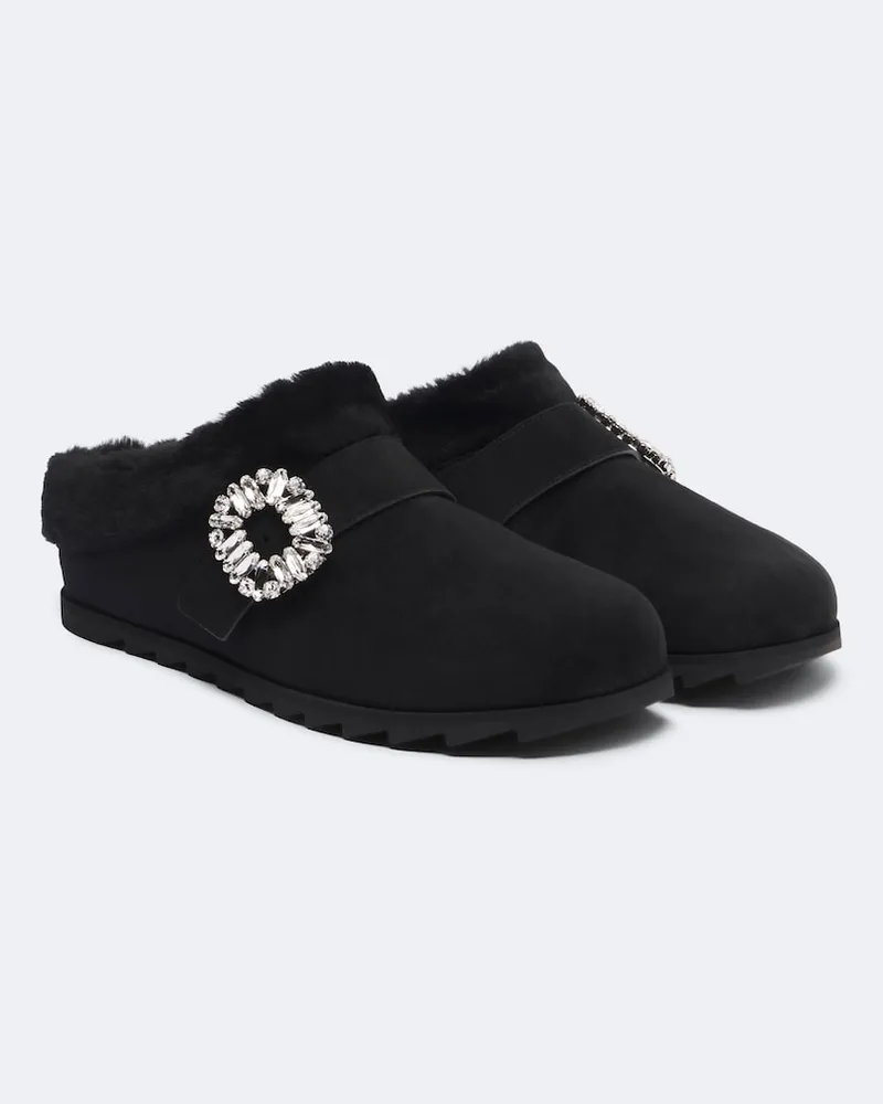 Roger Vivier Mules Slidy Viv' aus Veloursleder Schwarz