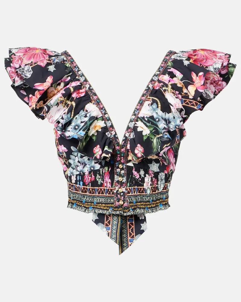 Camilla Cropped-Top aus Baumwolle mit Kristallen Multicolor