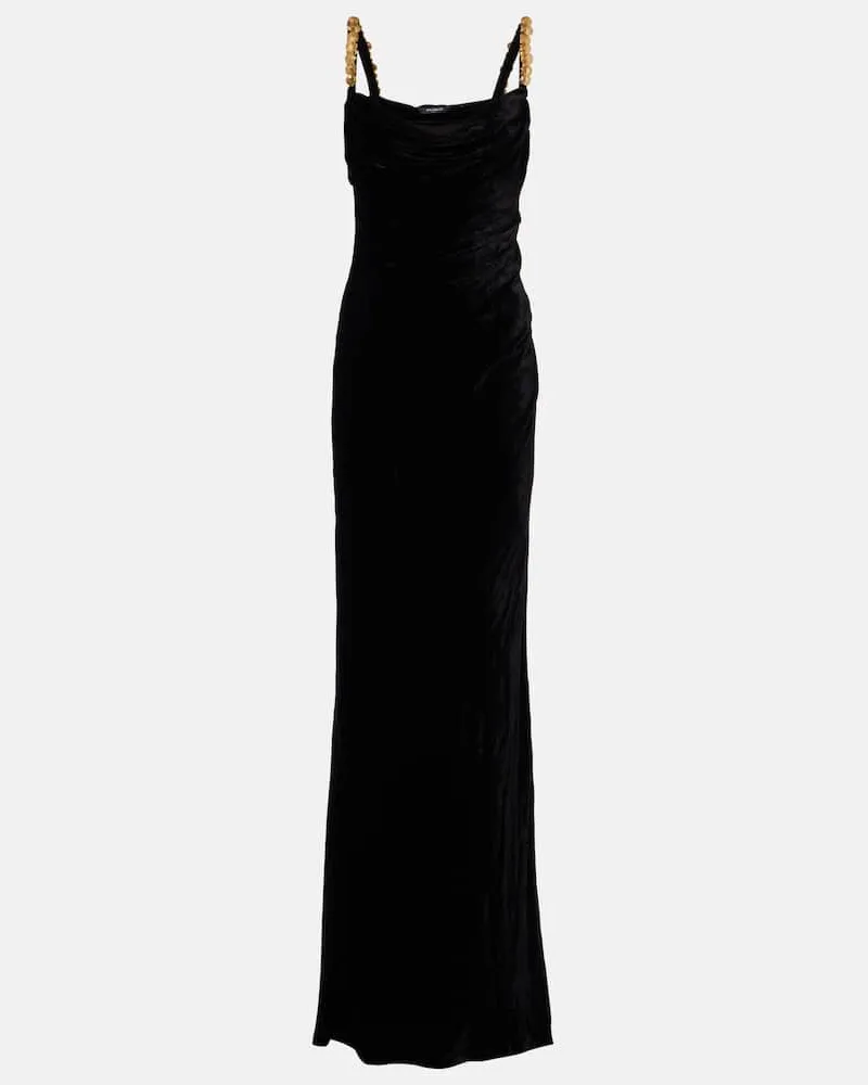 Balmain Maxikleid aus Jersey Schwarz