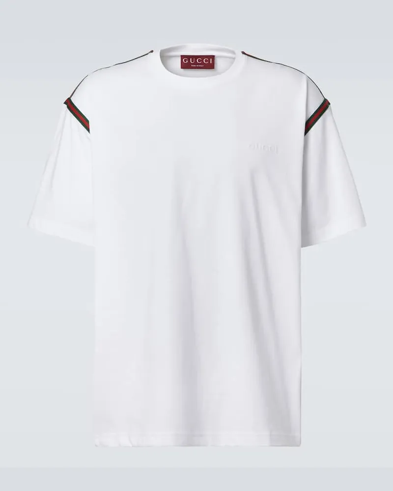 Gucci Besticktes T-Shirt aus Baumwoll-Jersey Weiß