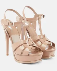 Saint Laurent Plateausandalen Tribute 135 aus Lackleder Beige