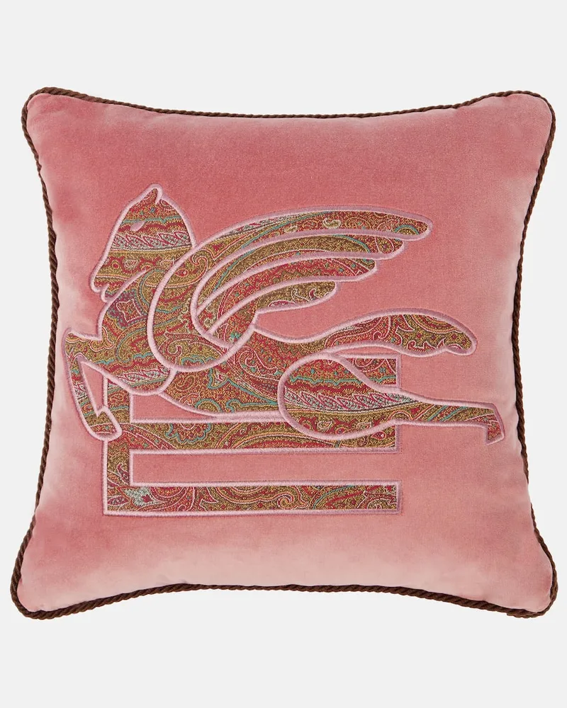 Etro Besticktes Kissen Pegaso aus Baumwollsamt Pink