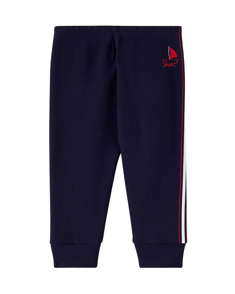 Gucci Bab Bestickte Jogginghose aus Baumwoll-Jersey Blau