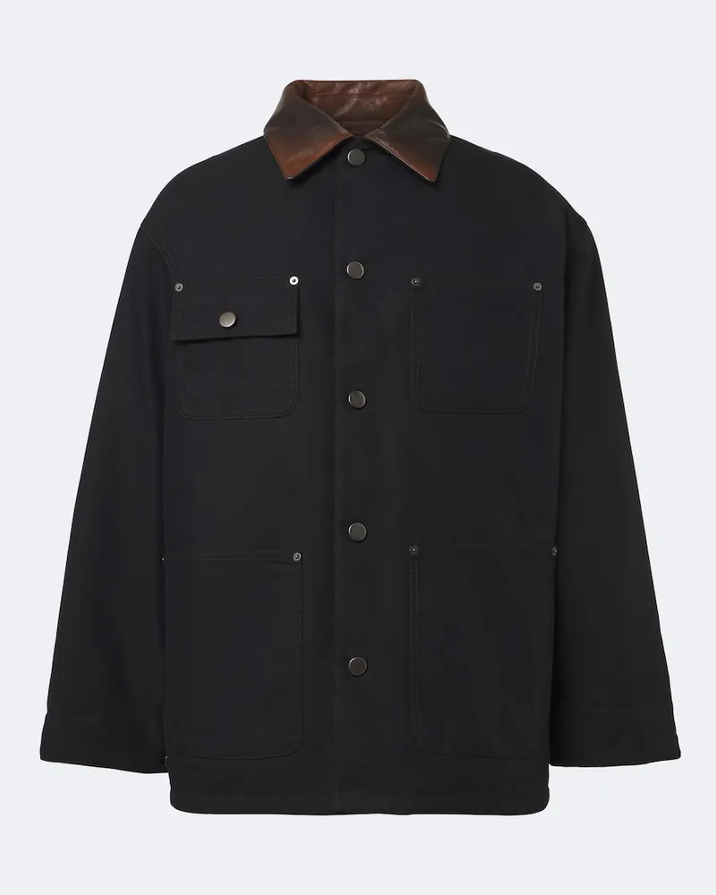 Prada Jacke aus einem Baumwollgemisch mit Leder Schwarz