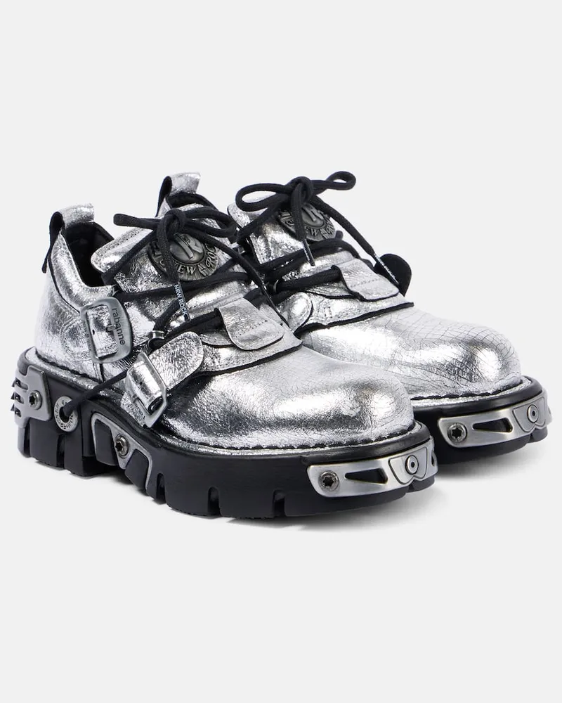 Paco Rabanne X New Rock Schnürstiefel aus Metallic-Leder Silber