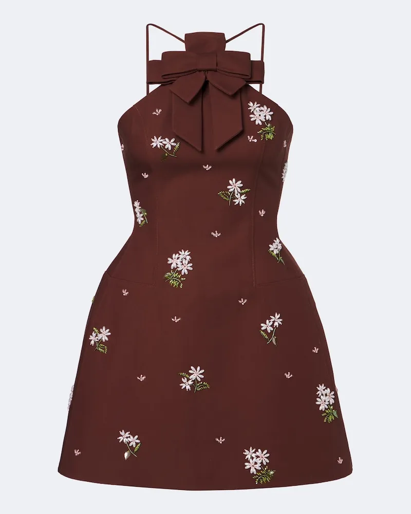 SHUSHU/TONG Verziertes Minikleid aus Baumwolle Burgunderrot