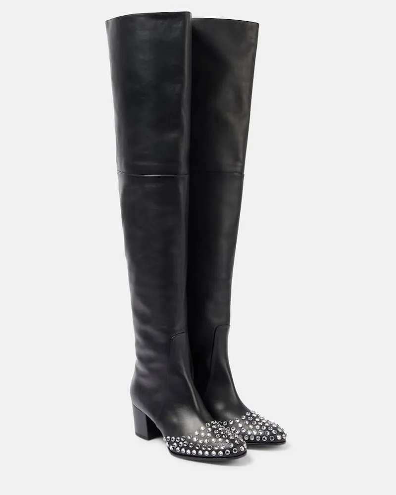 Alaïa Alaïa Overknee-Stiefel 60 aus Leder mit Kristallen Schwarz