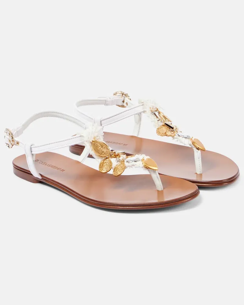 Dolce & Gabbana Verzierte Sandalen aus Leder Weiß