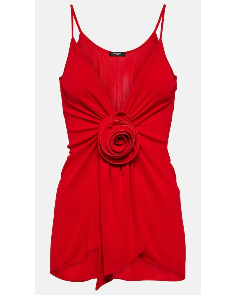 Balmain Top aus Crêpe Rot