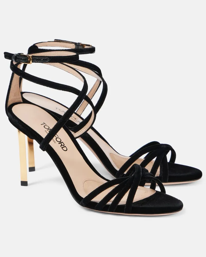 Tom Ford Sandalen Ida aus Samt Schwarz