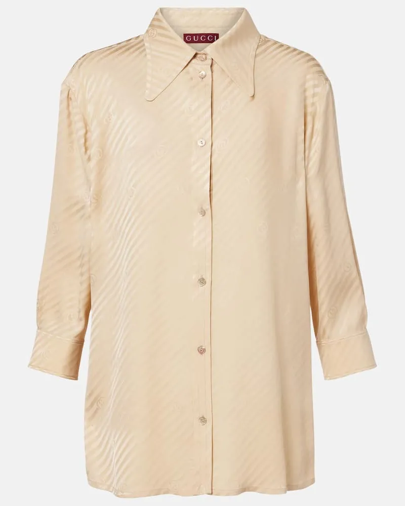 Gucci Hemd Interlocking G aus Seide Beige