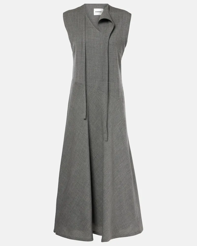 Jil Sander Midikleid aus Schurwolle Grau