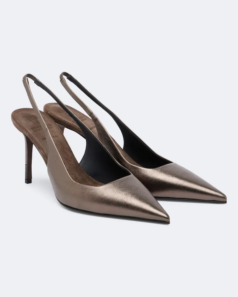 Brunello Cucinelli Slingback-Pumps Monili aus Metallic-Leder Braun
