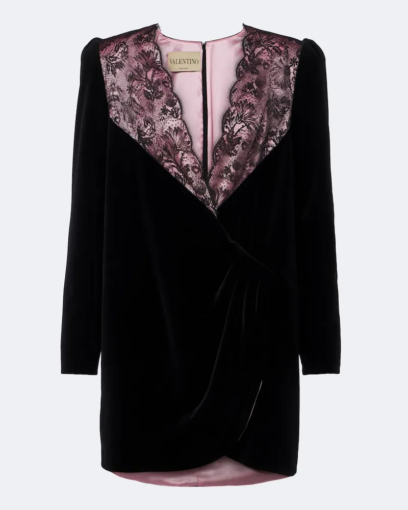 Valentino Garavani Minikleid aus Baumwollsamt mit Spitze Schwarz