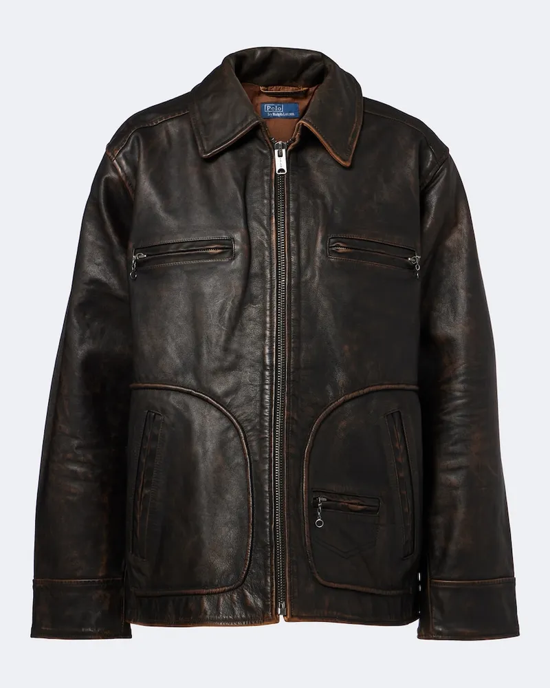 Ralph Lauren Oversized-Lederjacke Braun