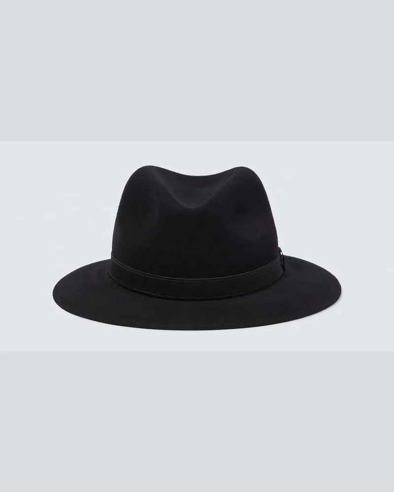 Borsalino Fedora-Hut aus Wolle mit Leder Schwarz