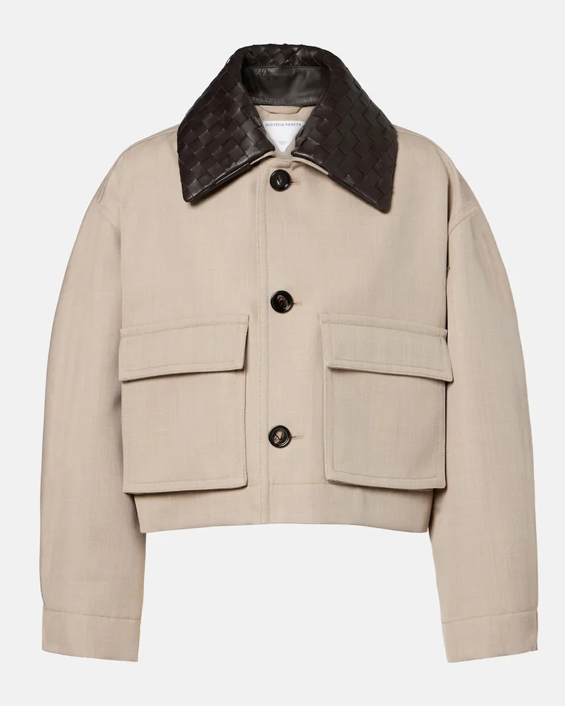 Bottega Veneta Cropped-Jacke aus Wolle mit Leder Beige