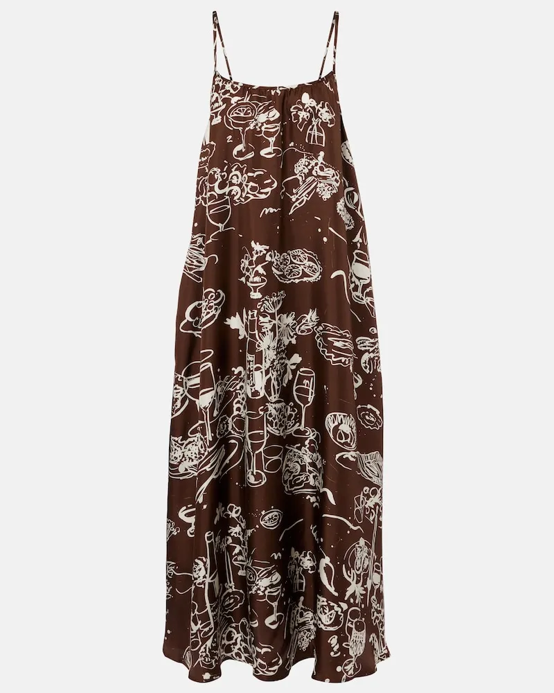 ASCENO Maxikleid Napoli aus Seiden-Twill Braun