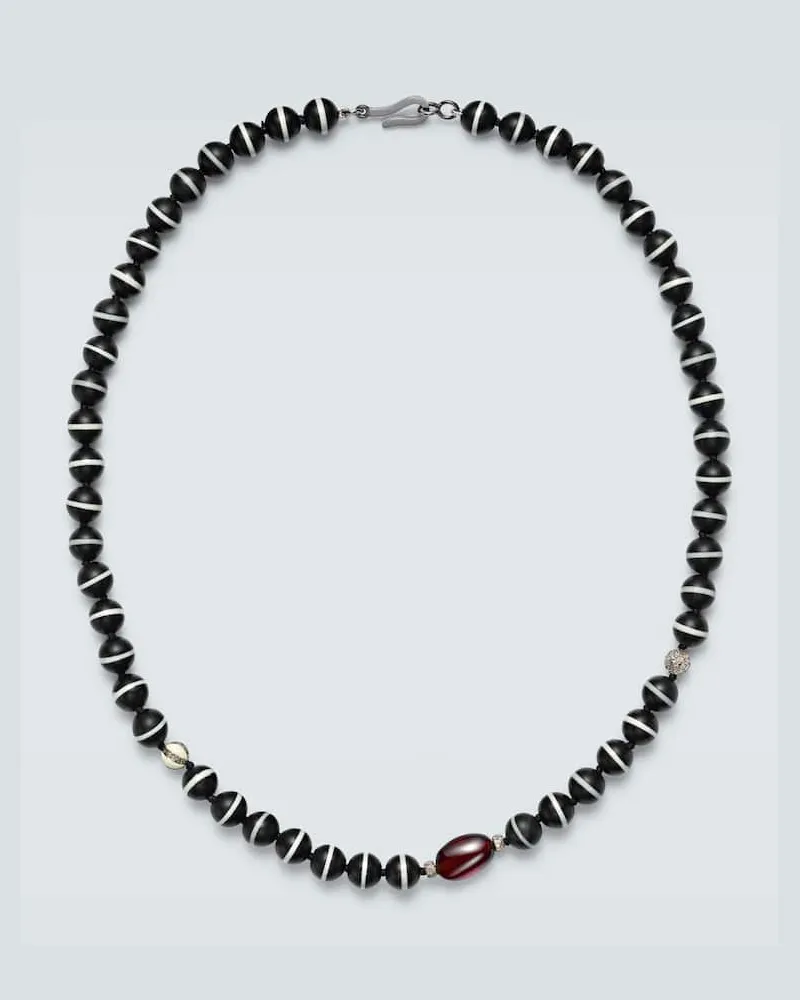 Ileana Makri Halskette aus Onyx mit Sterlingsilber, 9kt Gelbgold (375/1000), Diamanten und Hessonit Schwarz