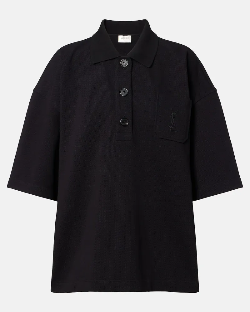 Saint Laurent Besticktes Poloshirt aus Baumwolle Schwarz