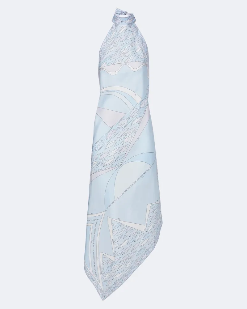 Emilio Pucci Midikleid Labirinto Dune aus Seiden-Twill Blau