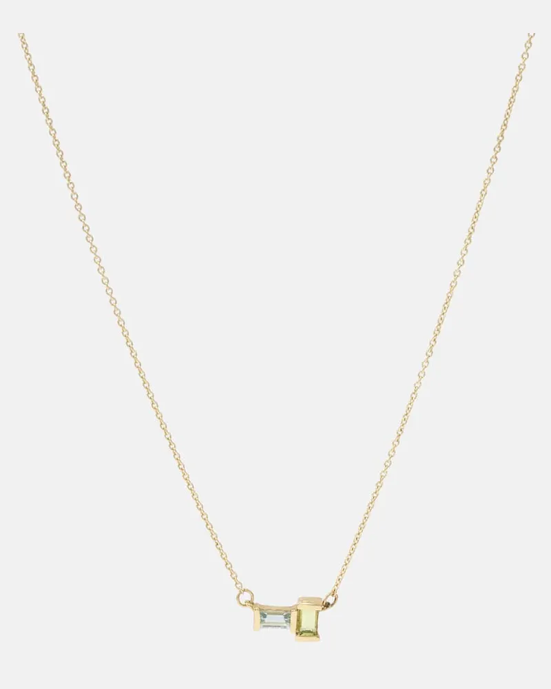 Aliita Halskette Tu Y Yo aus 9kt Gelbgold mit Peridot und Aquamarin Multicolor