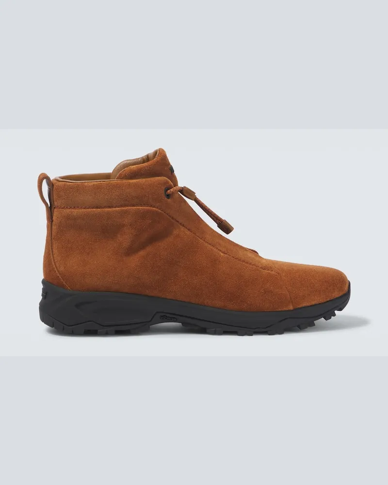 Ermenegildo Zegna Ankle Boots Triple Stitch Vetta aus Veloursleder Braun