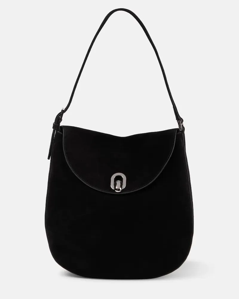SAVETTE Schultertasche Tondo Large aus Veloursleder Schwarz