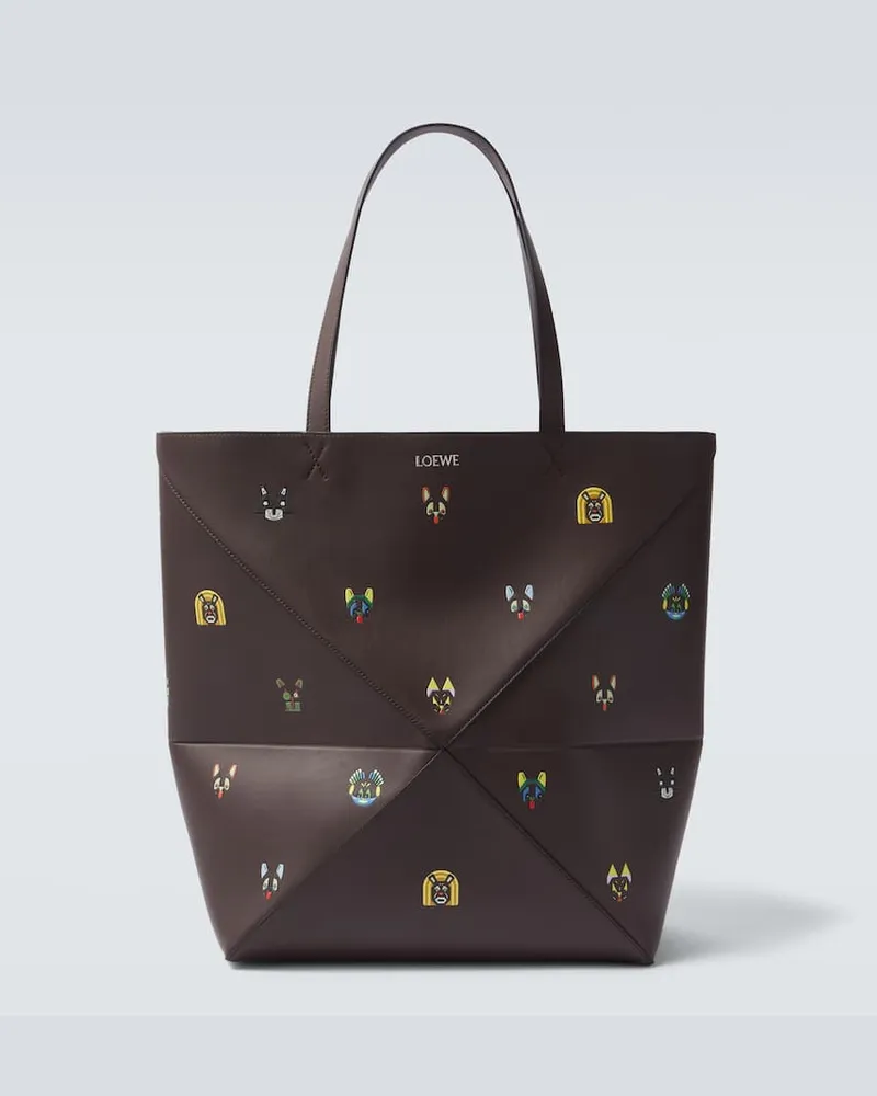 Loewe X Louis Wain Tote Bag Puzzle Fold Cats aus Leder Schwarz