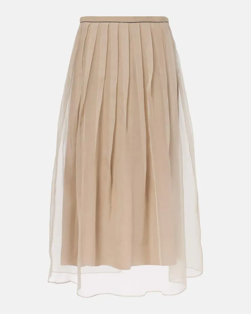 Brunello Cucinelli Midirock aus Seide Beige