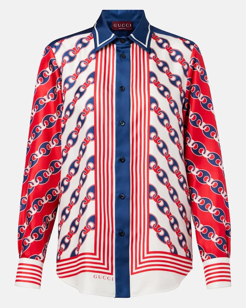 Gucci Bedrucktes Hemd Marina Chain aus Seide Rot
