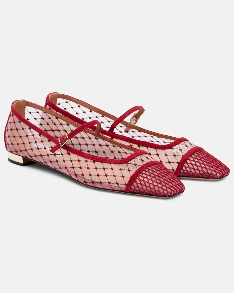 Aquazzura Mary-Jane-Ballerinas Juliette mit Veloursleder Rot