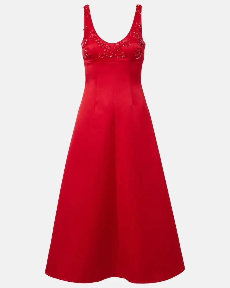 EMILIA WICKSTEAD Verziertes Midikleid Abella aus Satin Rot