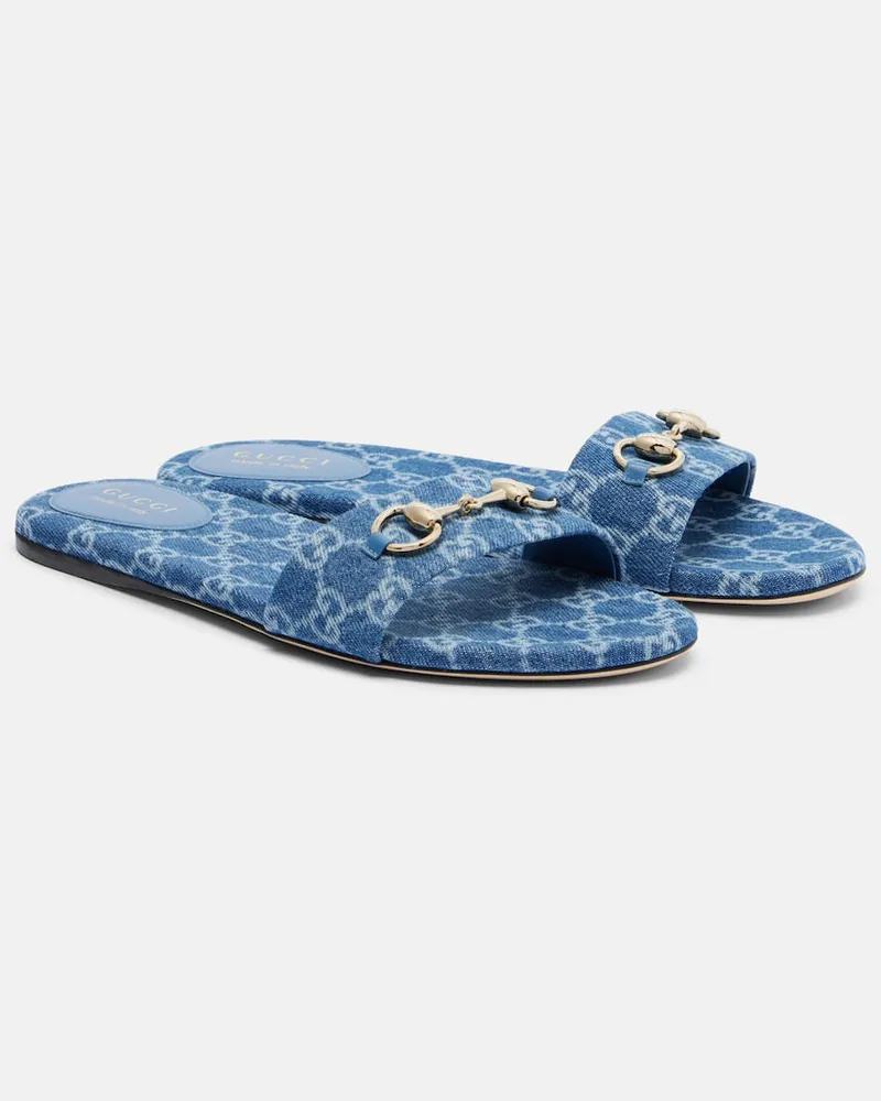 Gucci Pantoletten Horsebit GG aus Denim Blau