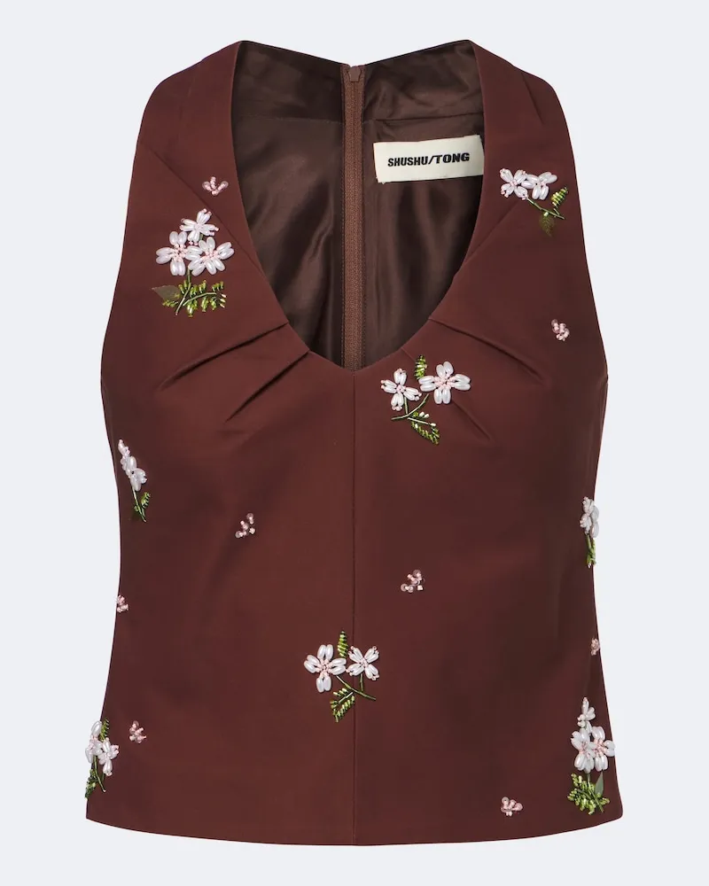 SHUSHU/TONG Verziertes Top aus Baumwolle Braun