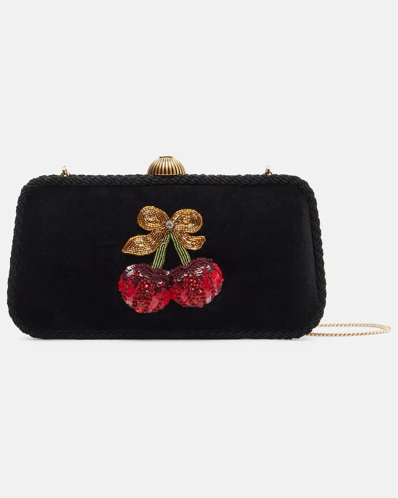 Valentino Garavani Verzierte Clutch Carry Secrets aus Samt Schwarz