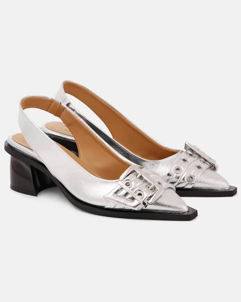 Ganni Slingback-Pumps aus Metallic-Lederimitat Silber