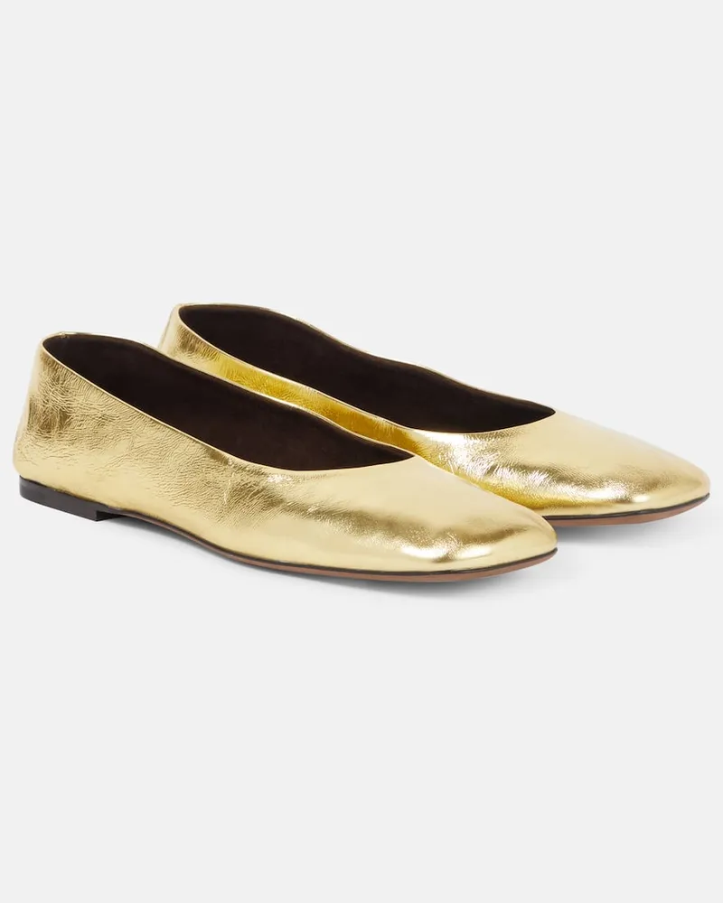 The Row Ballerinas Sqaure aus Metallic-Leder Gold