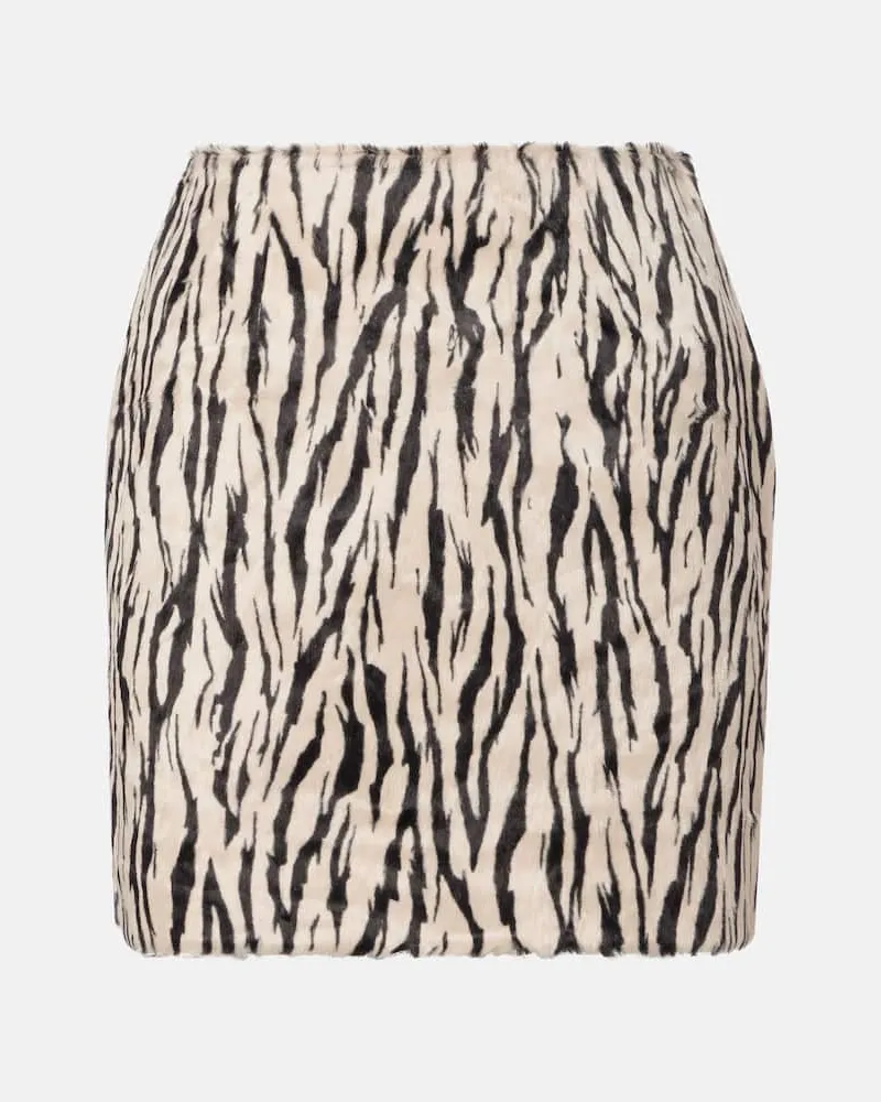 ROTATE Birger Christensen Bedruckter Minirock aus Faux Fur Schwarz