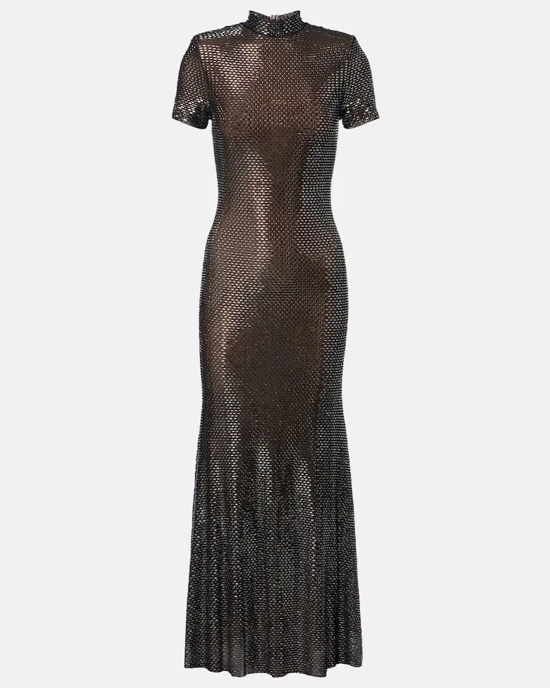 Self-Portrait Midikleid mit Kristallen Silber