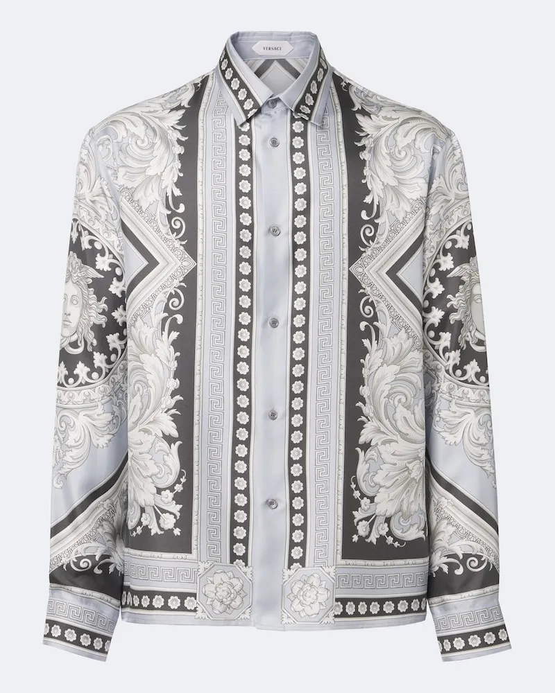 Versace Hemd Neoclassical Barocco aus Seiden-Twill Grau