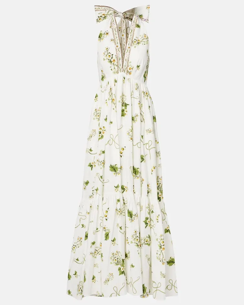 Camilla Maxikleid Botanical Utopia aus Baumwolle Weiß