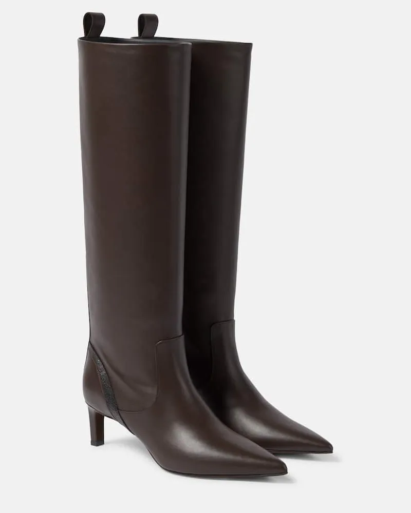 Brunello Cucinelli Verzierte Stiefel aus Leder Braun