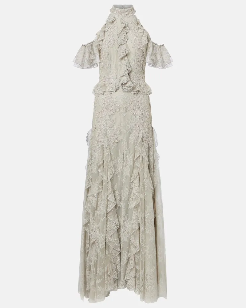 COSTARELLOS Verzierte Robe Rhodine aus Spitze Grau