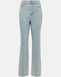 Self-Portrait Verzierte High-Rise Straight Jeans Blau